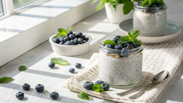 Coconut chia dessert in glass jar, gluten and dairy free