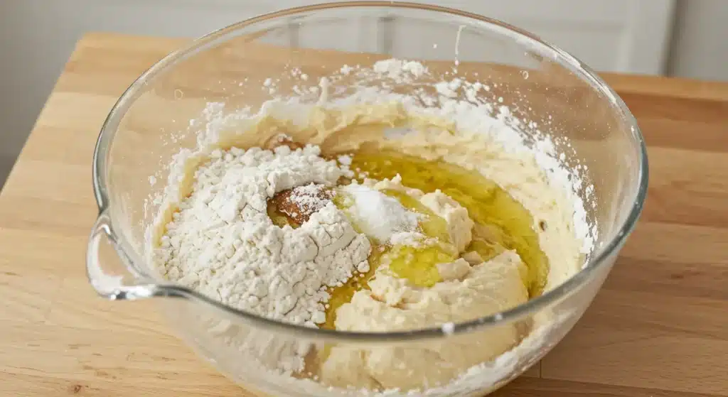 mixing gluten free soft pretzel dough