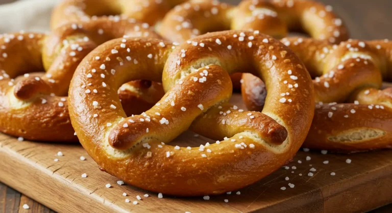gluten free soft pretzels on wooden board