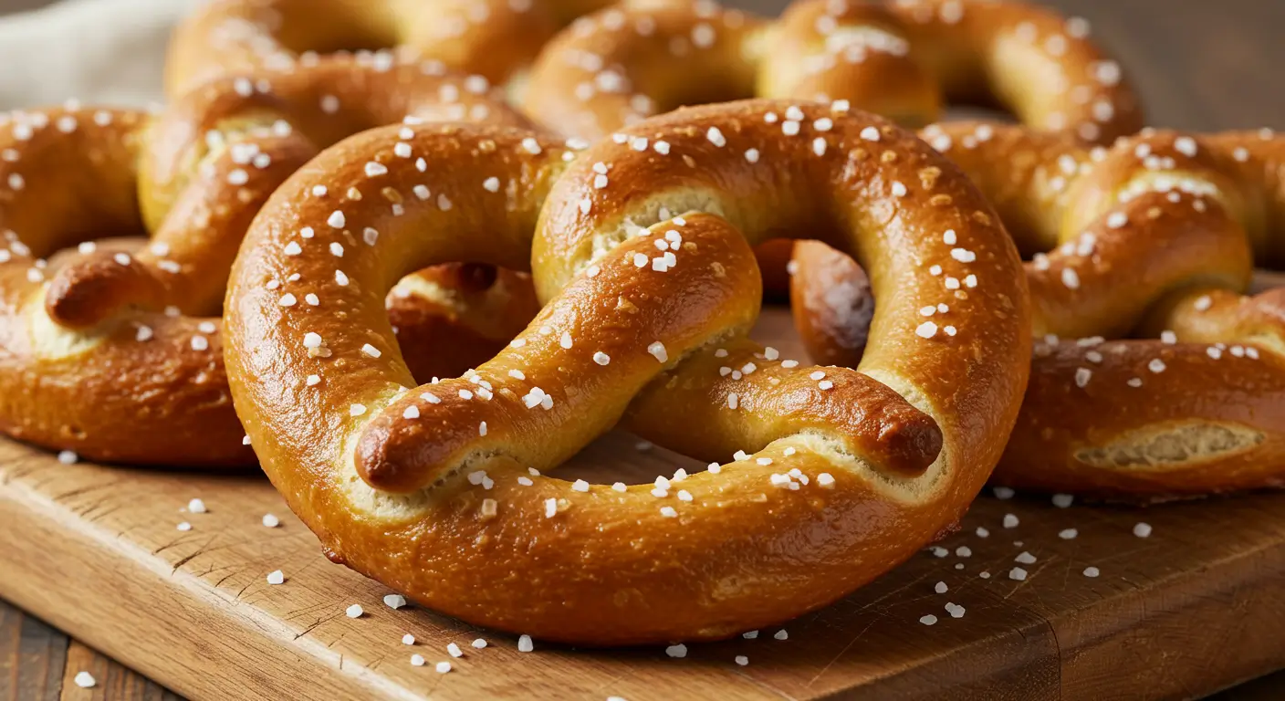 gluten free soft pretzels on wooden board