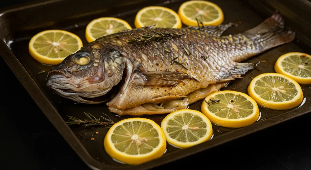 Baked whole tilapia with herbs in the oven