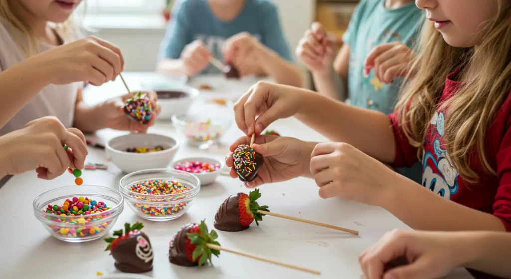 Kids making their own chocolate treats
