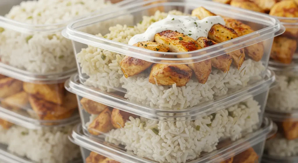 ranch chicken and rice in meal prep containers