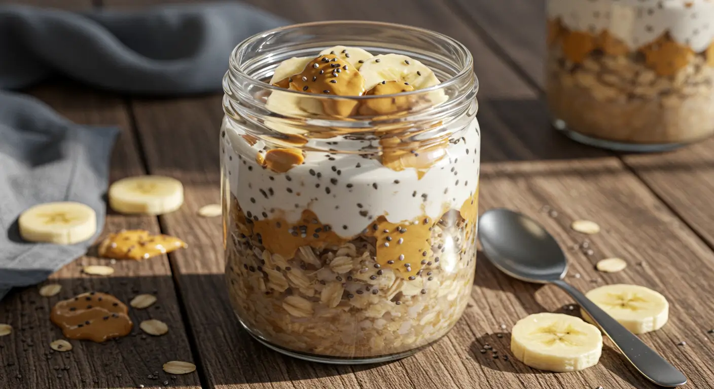 protein overnight oats with banana and peanut butter