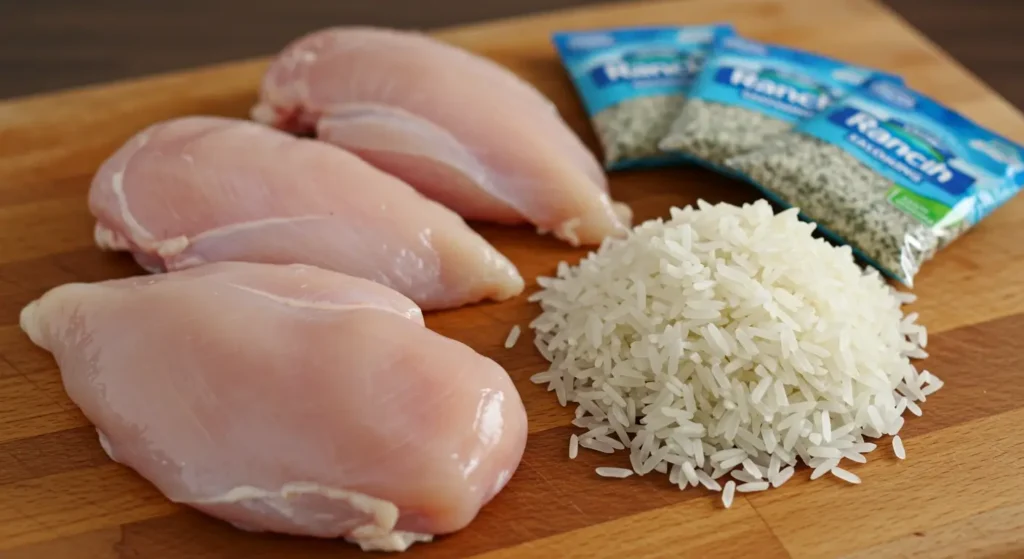 chicken, ranch seasoning, and rice ingredients