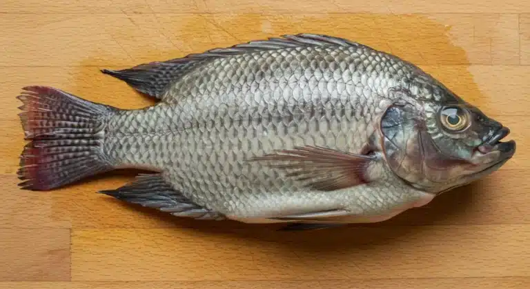Whole tilapia on a cutting board ready to cook