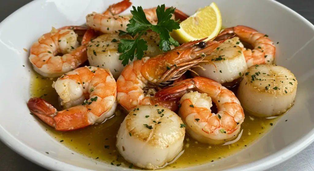 Flavorful shrimp scallop recipe for weeknight meals with garlic butter sauce and herbs