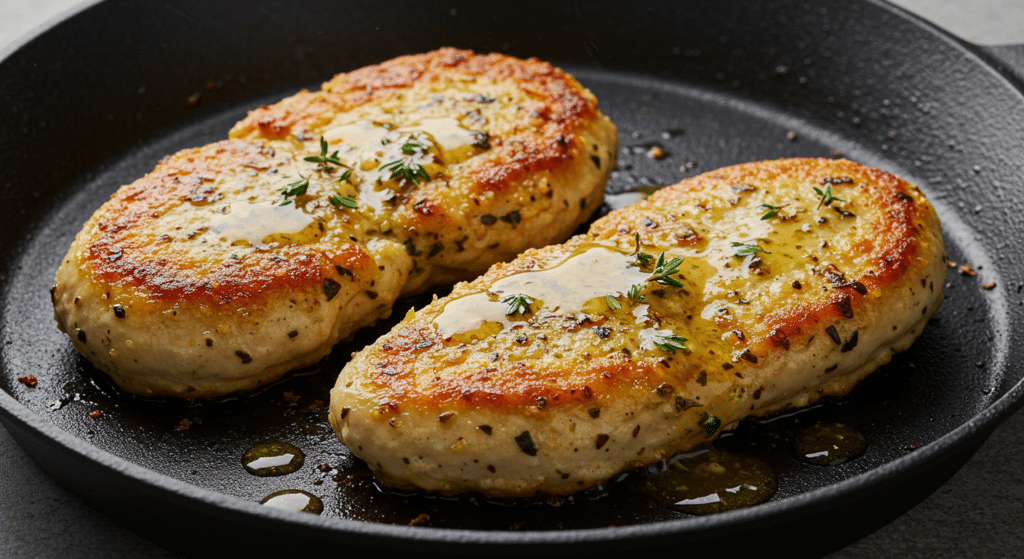 Crispy chicken cutlets served with mashed potatoes and green beans