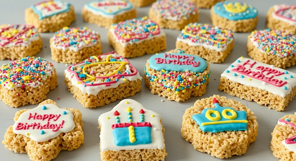 birthday decorated chocolate rice krispie treats