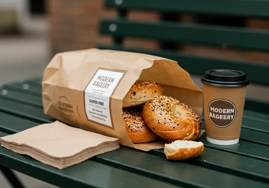 Bagelry gluten-free bagels displayed in a bakery case with classic and everything flavors