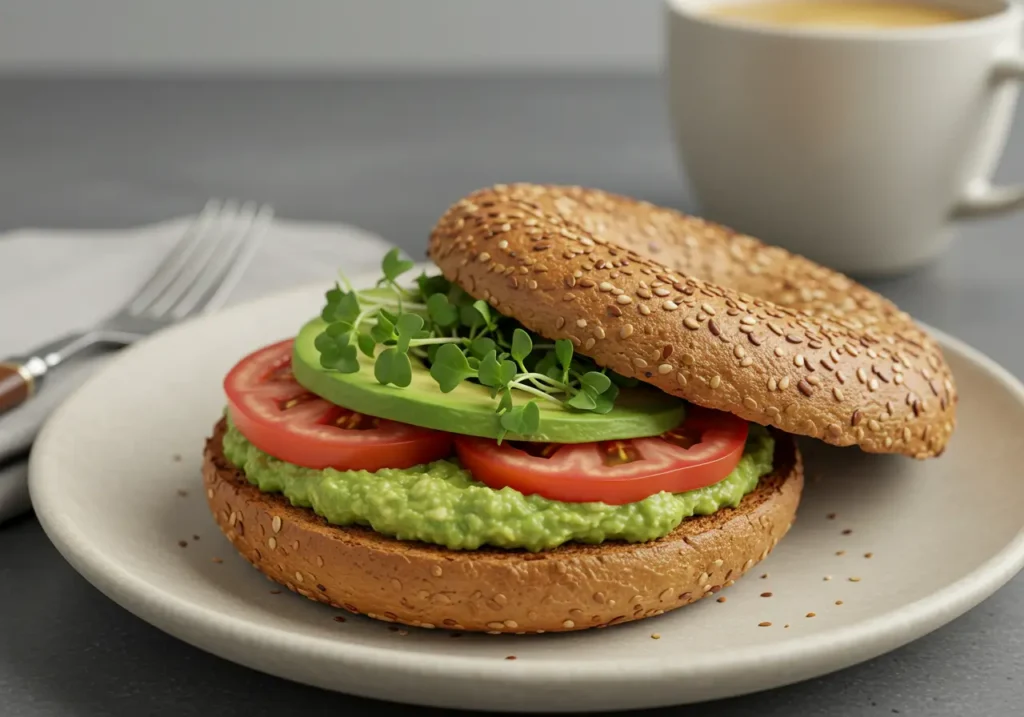 Toasted Bagelry gluten-free bagel with cream cheese and sliced avocado