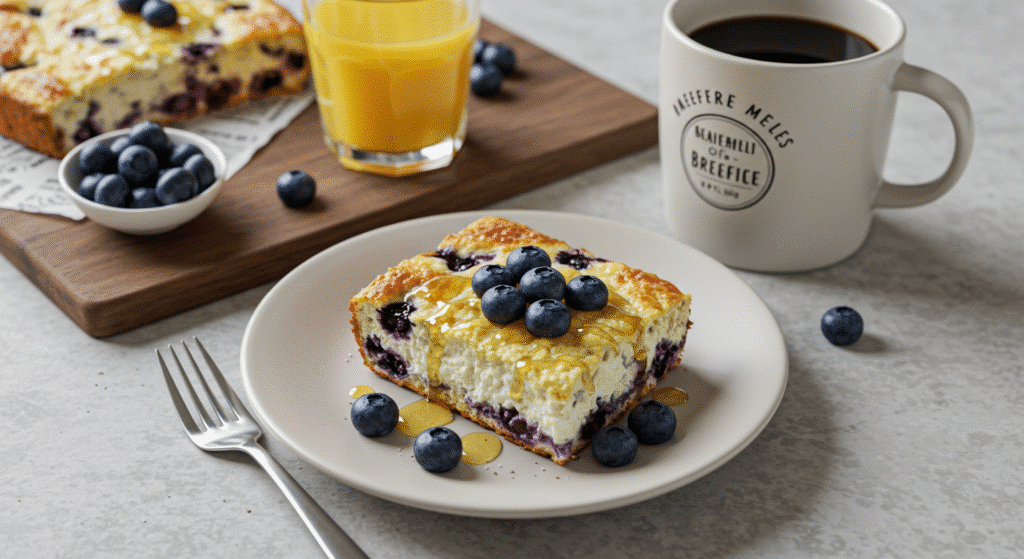 Protein-packed blueberry cottage cheese breakfast bake perfect for meal prep or brunch