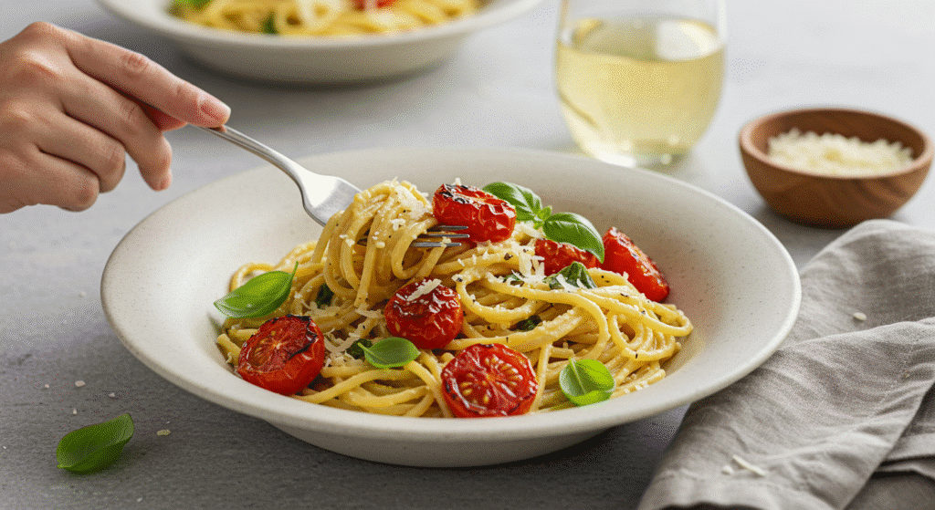 Delicious Boursin Cheese Pasta served warm with a sprinkle of parmesan