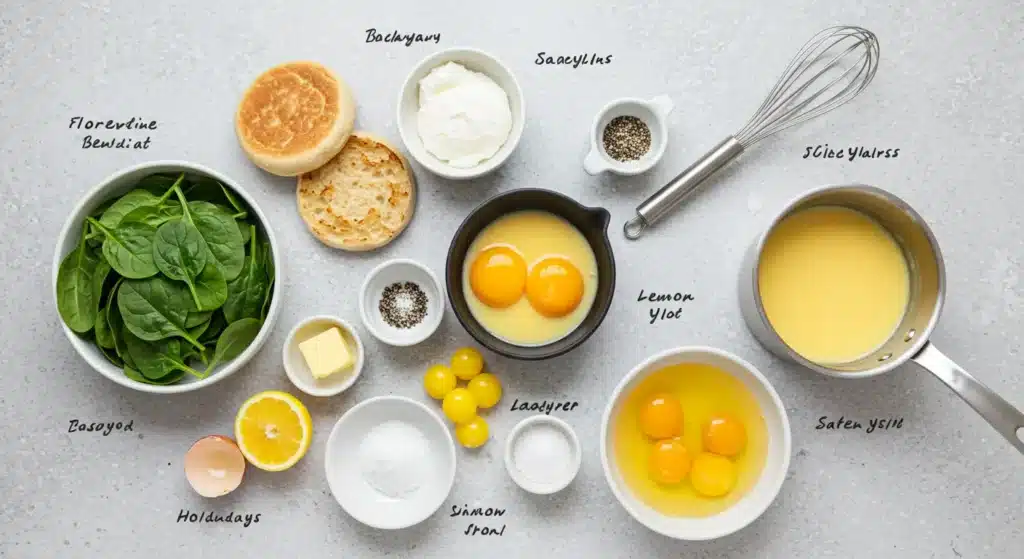 Elegant Florentine Benedict served with fresh herbs and a side of roasted potatoes