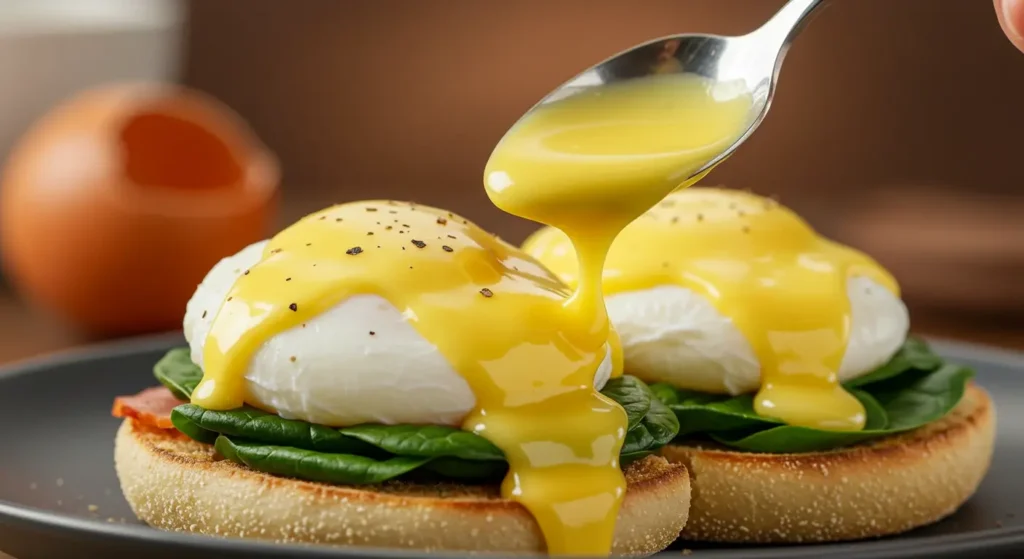 Brunch plate featuring Florentine Benedict layered with wilted spinach and rich hollandaise