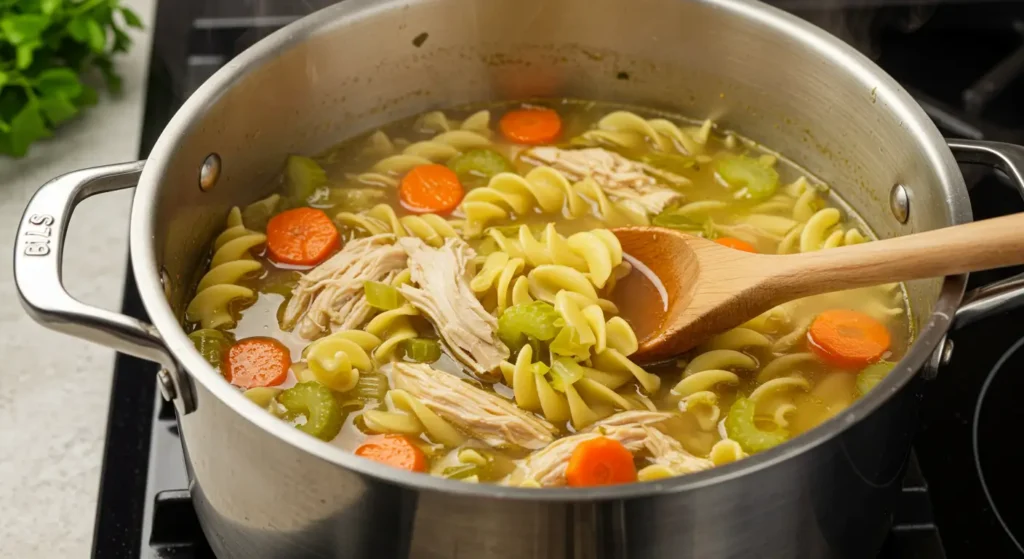 Hearty Gluten-Free Chicken Noodle Soup made with rice noodles and fresh herbs