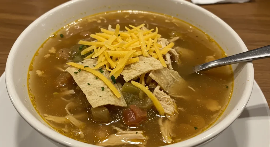 Panera chicken tortilla soup simmering on the stovetop for a flavorful, comforting recipe