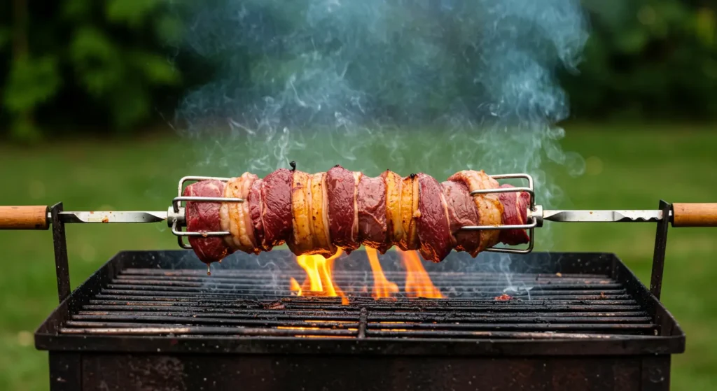 Sliced Picanha Steak with crispy edges, served with chimichurri and roasted potatoes