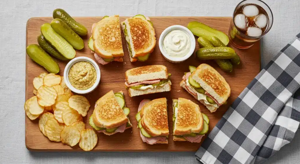 Toasted dill pickle sandwich with melty cheese and crunchy pickle slices