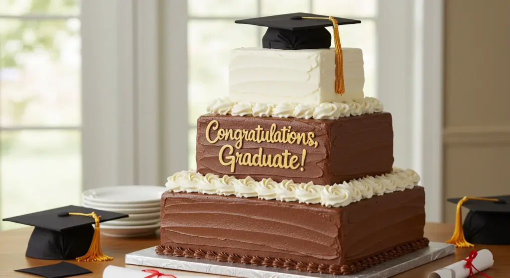Personalized graduation cake designs with custom name, major, and university logo