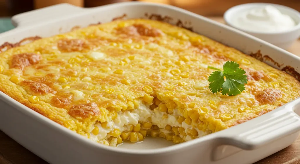 Baked Delicious Mexican Cornbread Casserole with ground beef, beans, and corn