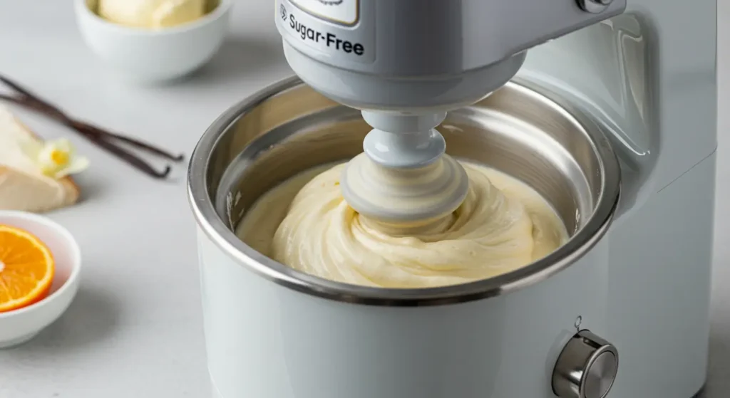 Bowl of rich and indulgent sugar-free ice cream perfect for guilt-free snacking