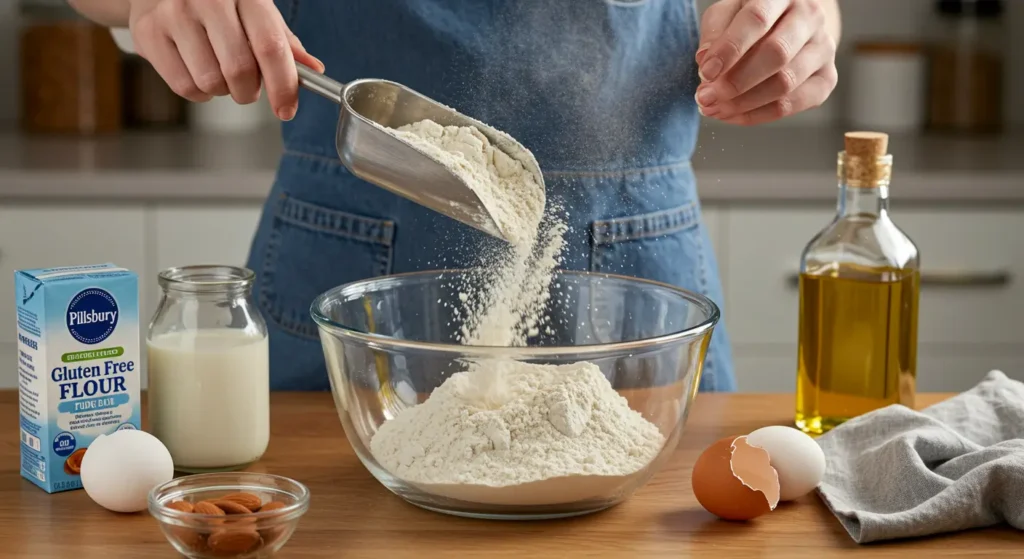 Close-up of Pillsbury gluten free flour label highlighting gluten-free certification