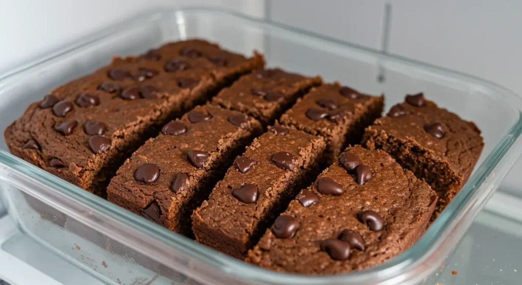 chocolate chip keto candy bars in fridge